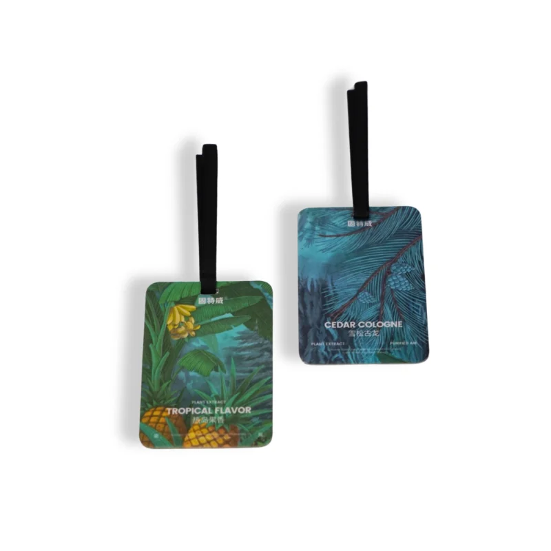 Tropical Flavor hanging air freshener featuring pineapple artwork